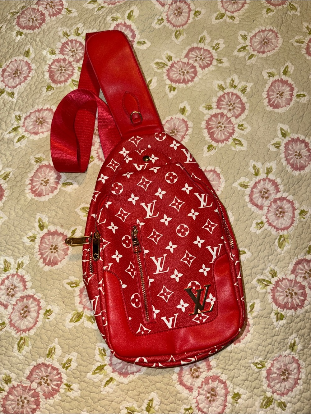 Red Designer-esque Monogram Sling Bag